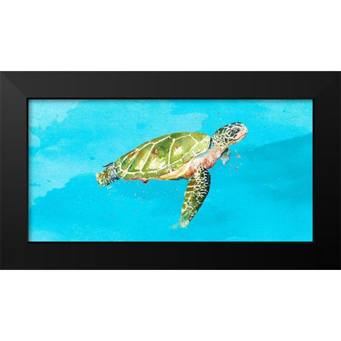 Green Turtle on Light Blue Black Modern Wood Framed Art Print by Pinto, Patricia