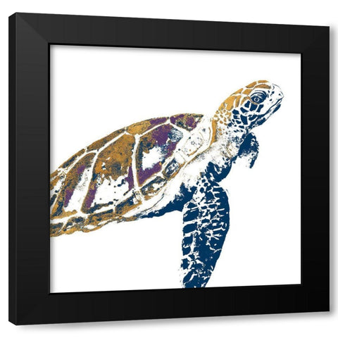 Golden Navy Turtle I Black Modern Wood Framed Art Print by Pinto, Patricia