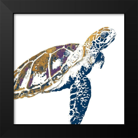 Golden Navy Turtle I Black Modern Wood Framed Art Print by Pinto, Patricia