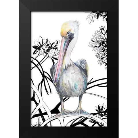 Pelican on Branch I Black Modern Wood Framed Art Print by Pinto, Patricia