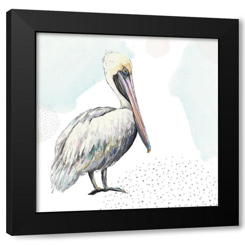 Turquoise Pelican Black Modern Wood Framed Art Print with Double Matting by Pinto, Patricia