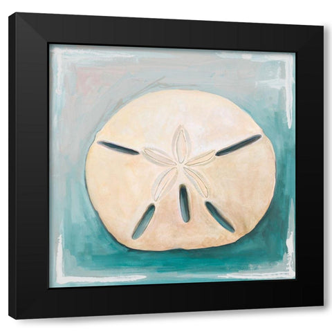 Sand Dollar on Teal Black Modern Wood Framed Art Print with Double Matting by Diannart