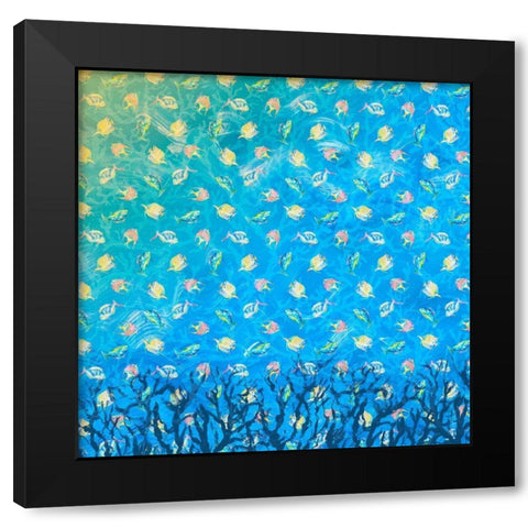 Swim with the Fish Pattern (dark blue) Black Modern Wood Framed Art Print with Double Matting by DeRice, Julie