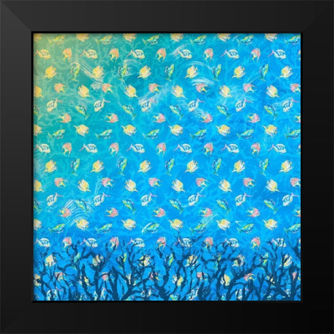 Swim with the Fish Pattern (dark blue) Black Modern Wood Framed Art Print by DeRice, Julie