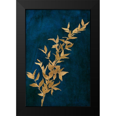 Gold Leaves on Navy II Black Modern Wood Framed Art Print by Loreth, Lanie