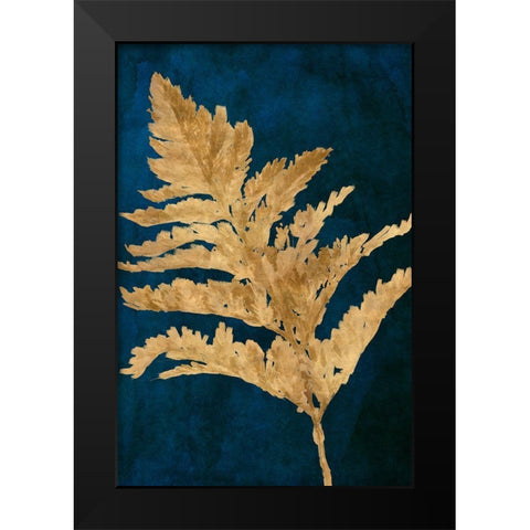 Gold Leaves on Navy I Black Modern Wood Framed Art Print by Loreth, Lanie