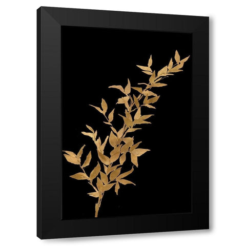 Golden Leaves on Black III Black Modern Wood Framed Art Print by Loreth, Lanie