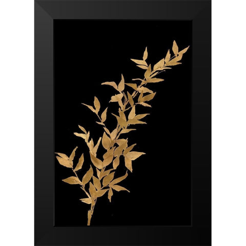 Golden Leaves on Black III Black Modern Wood Framed Art Print by Loreth, Lanie