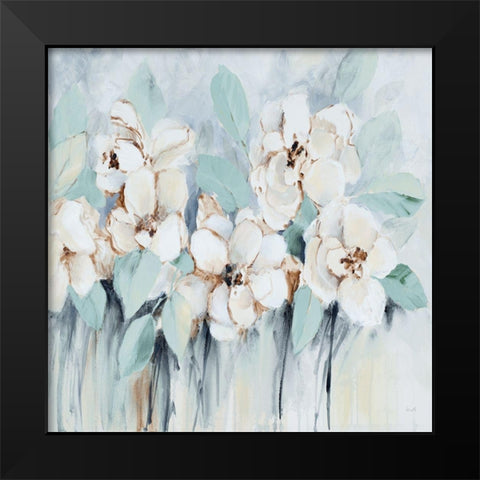 Modern Blue Fleurs Square Black Modern Wood Framed Art Print by Loreth, Lanie