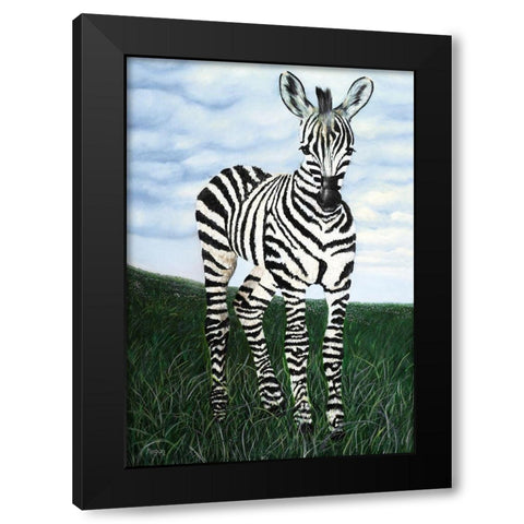 At Attention Zebra Black Modern Wood Framed Art Print with Double Matting by Morris, Megan