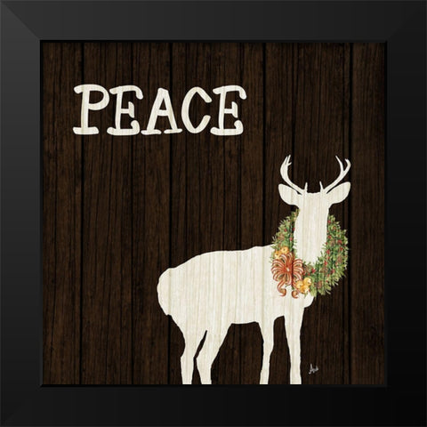 Wooden Deer with Wreath II Black Modern Wood Framed Art Print by Metz, Andi