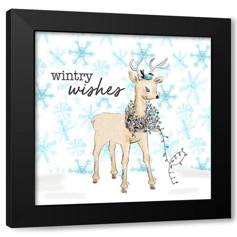 Blue Whimsical Christmas I Black Modern Wood Framed Art Print by Pinto, Patricia