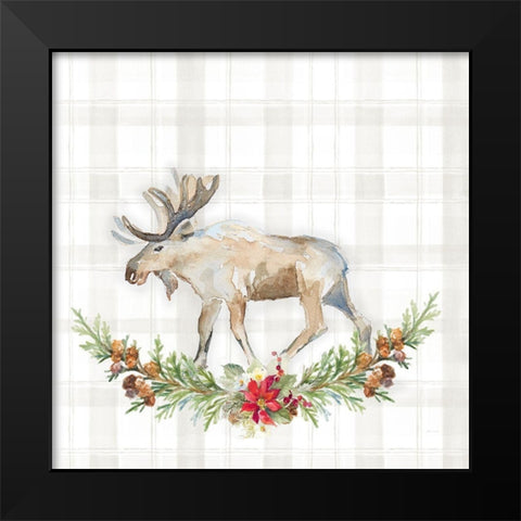Holiday Woodland Garland on Plaid I Black Modern Wood Framed Art Print by Loreth, Lanie