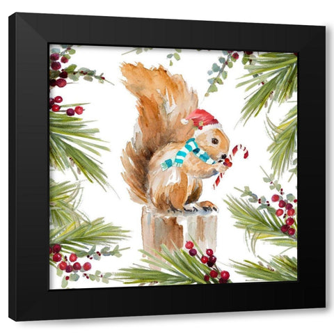 Holiday Squirrel Black Modern Wood Framed Art Print with Double Matting by Loreth, Lanie