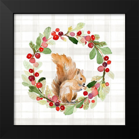 Holiday Woodland Wreath on Plaid II Black Modern Wood Framed Art Print by Loreth, Lanie