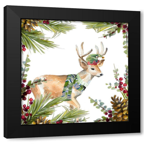 Holiday Deer Black Modern Wood Framed Art Print by Loreth, Lanie