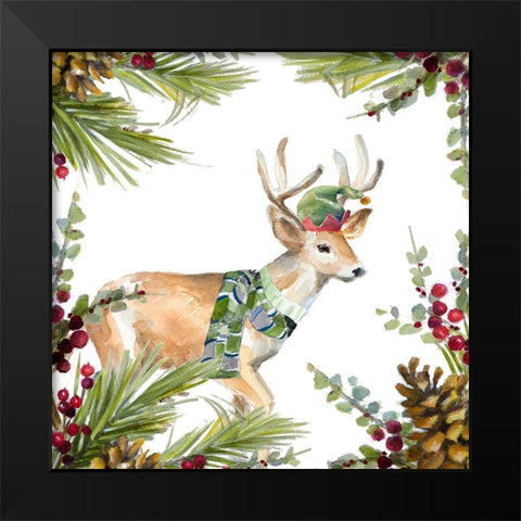 Holiday Deer Black Modern Wood Framed Art Print by Loreth, Lanie
