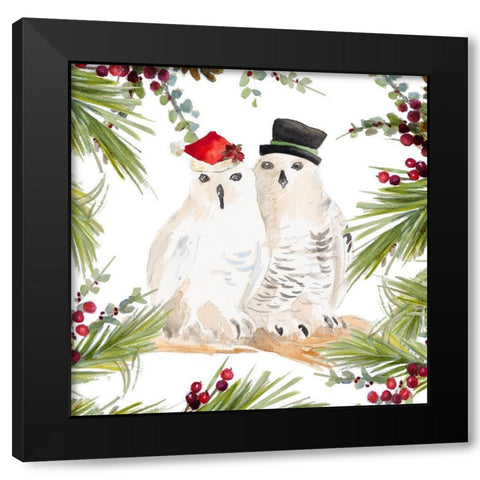 Holiday Owls Black Modern Wood Framed Art Print with Double Matting by Loreth, Lanie