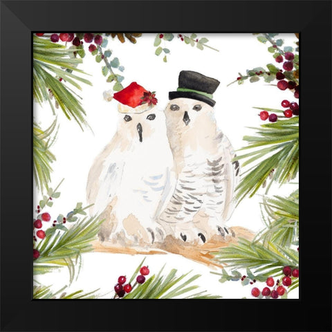 Holiday Owls Black Modern Wood Framed Art Print by Loreth, Lanie