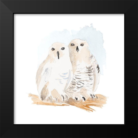 Watercolor Snowy Owls Black Modern Wood Framed Art Print by Loreth, Lanie