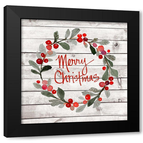 Merry Christmas Wreath Black Modern Wood Framed Art Print with Double Matting by Loreth, Lanie