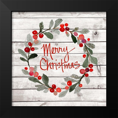Merry Christmas Wreath Black Modern Wood Framed Art Print by Loreth, Lanie