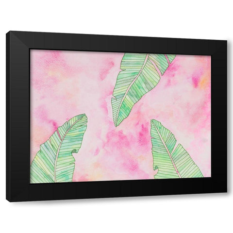 Green Watercolor Banana Leaves Black Modern Wood Framed Art Print by James, Nola