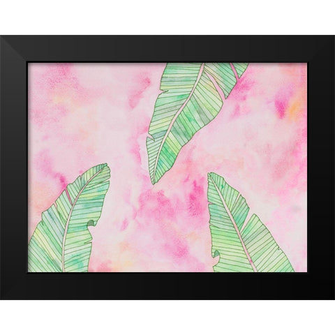 Green Watercolor Banana Leaves Black Modern Wood Framed Art Print by James, Nola