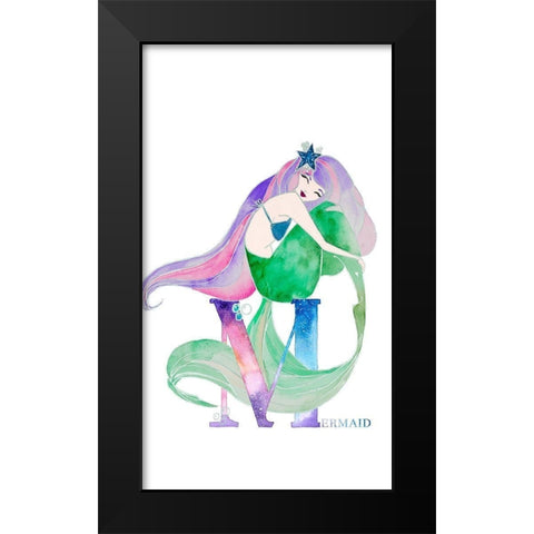 Mermaid (M) Black Modern Wood Framed Art Print by James, Nola