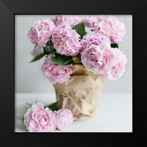 Pink Blooms Black Modern Wood Framed Art Print by Gardner, Sarah