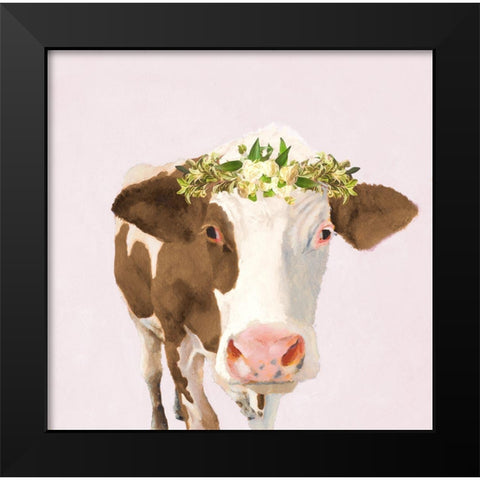 Floral Crown Cow Black Modern Wood Framed Art Print by Green, Jenny
