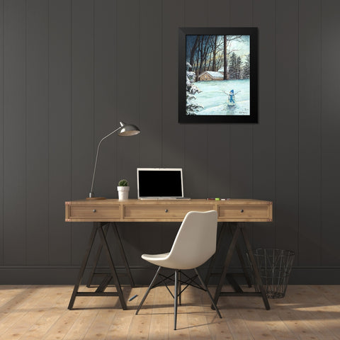Snowman in Moonlight Black Modern Wood Framed Art Print by Redding, James