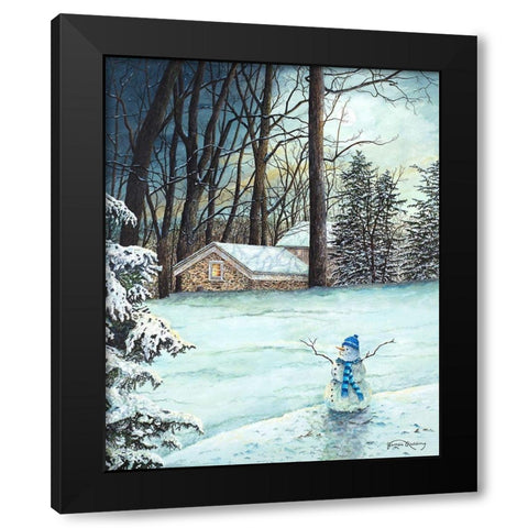 Snowman in Moonlight Black Modern Wood Framed Art Print by Redding, James