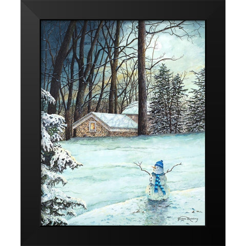 Snowman in Moonlight Black Modern Wood Framed Art Print by Redding, James