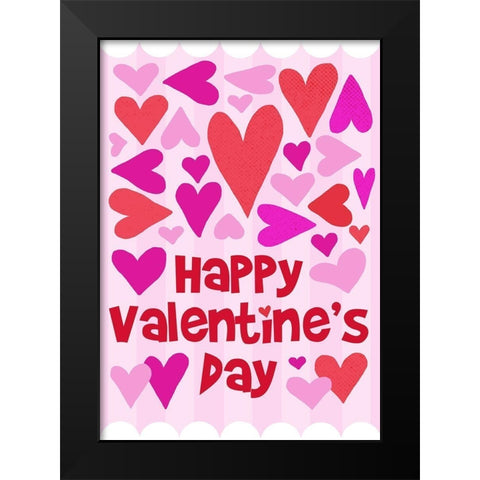 Happy Valentine with Hearts Black Modern Wood Framed Art Print by Quach, Anna