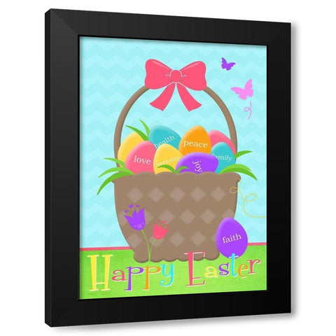 Happy Easter Basket Black Modern Wood Framed Art Print with Double Matting by Quach, Anna
