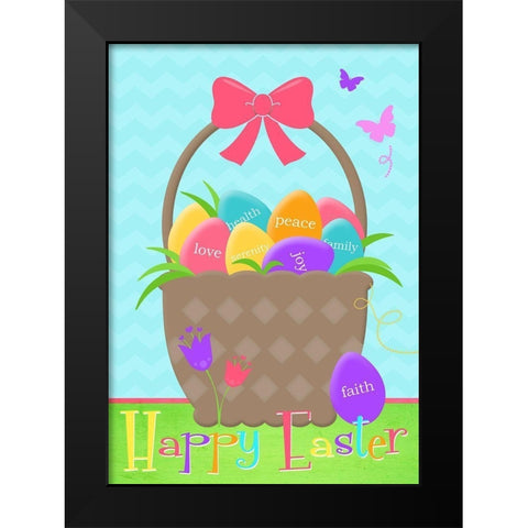 Happy Easter Basket Black Modern Wood Framed Art Print by Quach, Anna