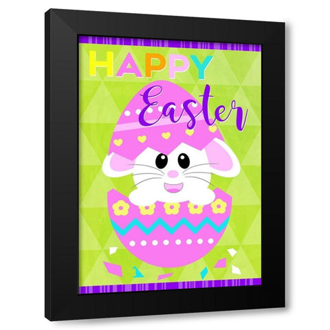 Happy Easter Bunny in Egg Black Modern Wood Framed Art Print with Double Matting by Quach, Anna