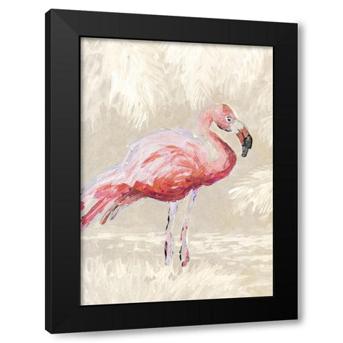 Flamingo On Taupe Black Modern Wood Framed Art Print by Slivka, Jane