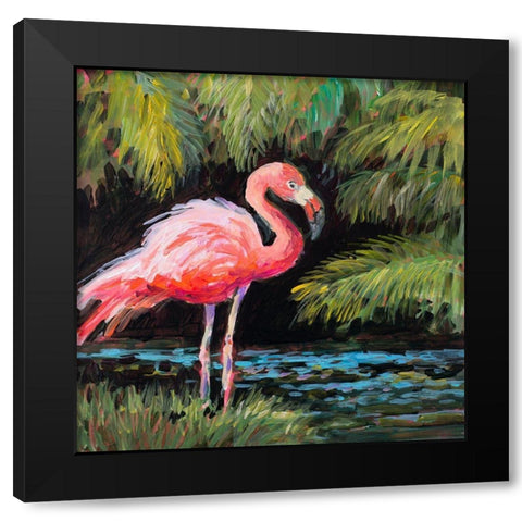 Relaxing Flamingo I Black Modern Wood Framed Art Print by Slivka, Jane