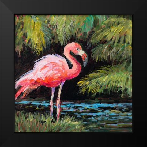 Relaxing Flamingo I Black Modern Wood Framed Art Print by Slivka, Jane