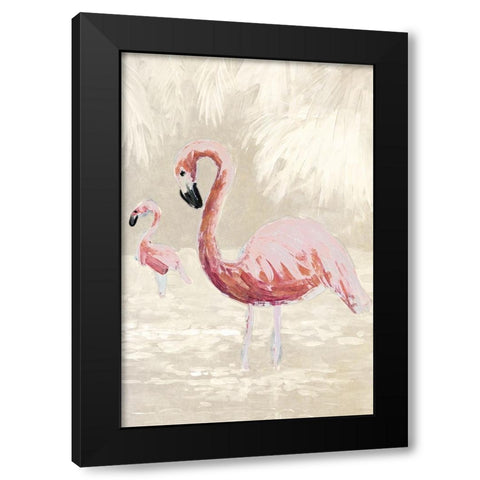 Flamingos on Taupe Black Modern Wood Framed Art Print with Double Matting by Slivka, Jane