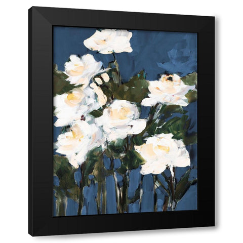White Roses On Blue Black Modern Wood Framed Art Print by Slivka, Jane