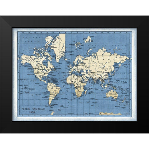 World Map Black Modern Wood Framed Art Print by Medley, Elizabeth