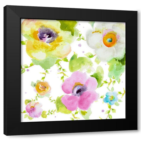 Rosy Vines I Black Modern Wood Framed Art Print with Double Matting by Pinto, Patricia
