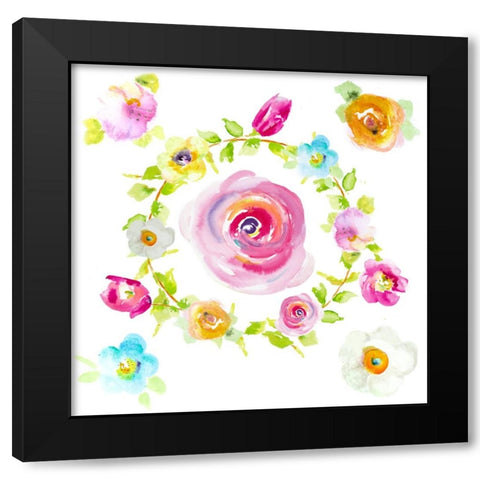 Rosy Floral Wreath Black Modern Wood Framed Art Print by Pinto, Patricia