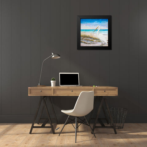 Egret on the Beach Black Modern Wood Framed Art Print by DeRice, Julie