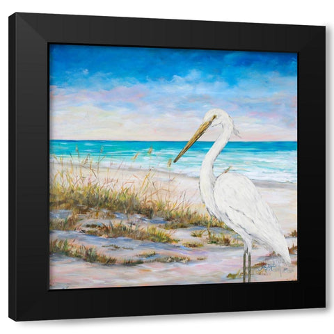 Egret on the Beach Black Modern Wood Framed Art Print with Double Matting by DeRice, Julie