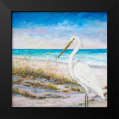Egret on the Beach Black Modern Wood Framed Art Print by DeRice, Julie