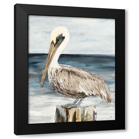 Muted Perched Pelican Black Modern Wood Framed Art Print with Double Matting by DeRice, Julie